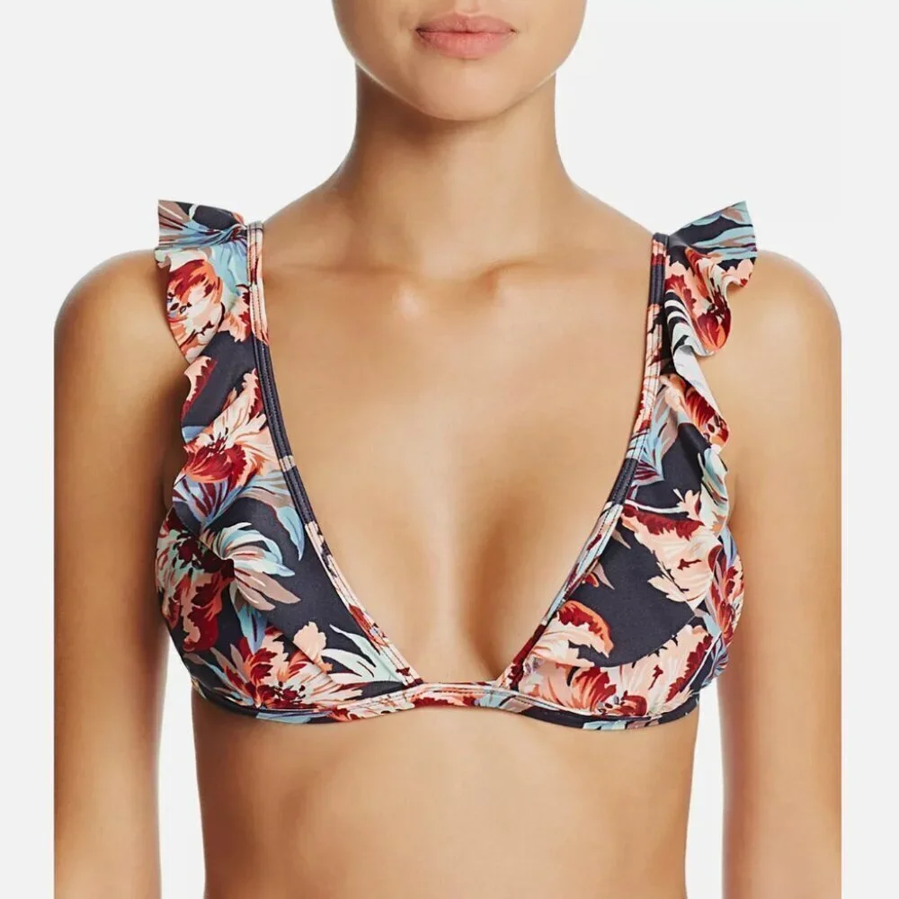 Tori Praver 'Adriana' Ruffled Bralette Bikini Top in STORM FLORAL